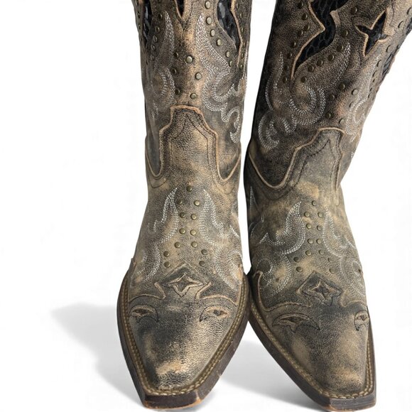 Laredo Leather Studded Western Cowgirl Snip Toe Boots Women's 10 M - Picture 4 of 14